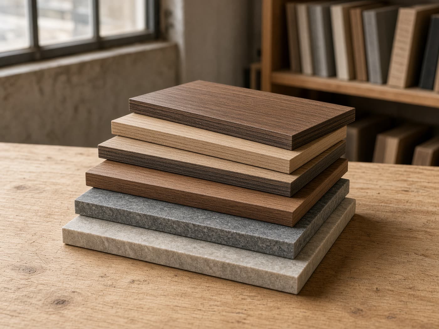 Stacked high-pressure laminate sample boards